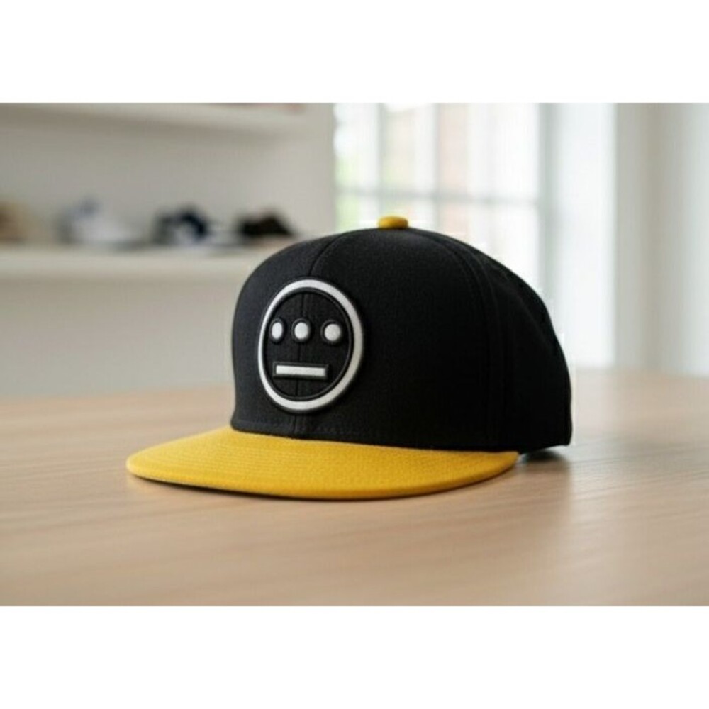 VINTAGE HELLA TIGHT "4 YA MELON" Face Logo Fitted Hat Cap Black Yellow Wool
